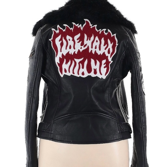 Killstar Black Leather Moto Jacket with Faux Fur Collar - Picture 2 of 4